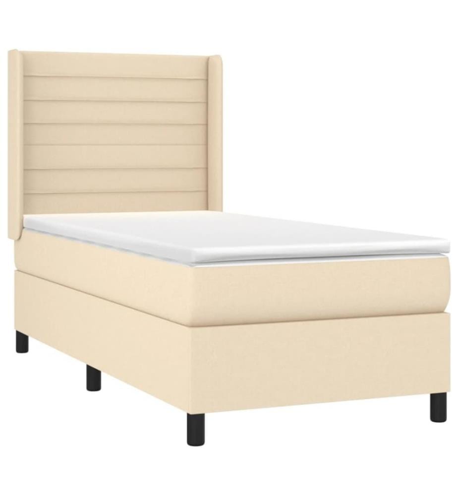 Sommier tapissier avec matelas et LED Crème 80x200cm Tissu