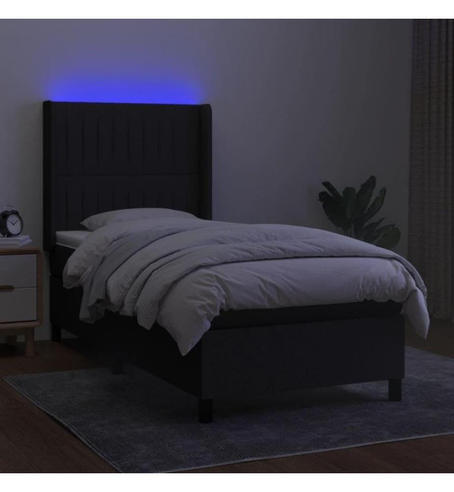 Sommier tapissier avec matelas et LED Noir 80x200cm Tissu