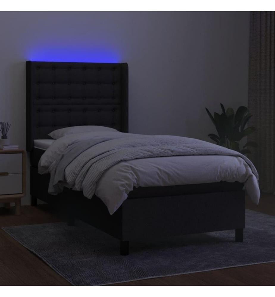Sommier tapissier avec matelas et LED Noir 80x200cm Tissu