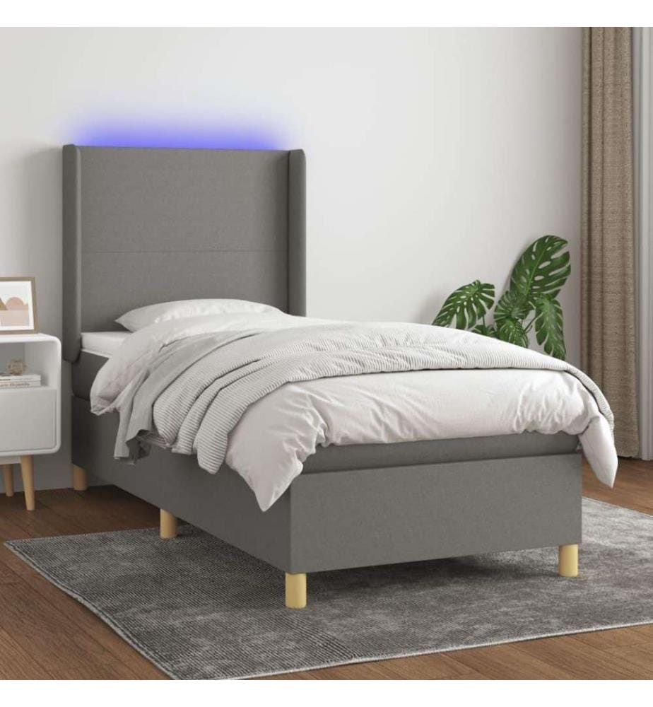 Boxspringbett mit Matratze & LED Dunkelgrau 80x200 cm Stoff