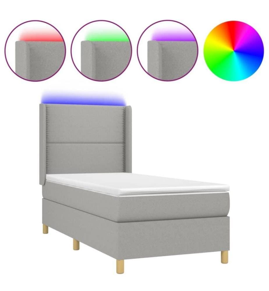 Boxspringbett mit Matratze & LED Hellgrau 80x200 cm Stoff