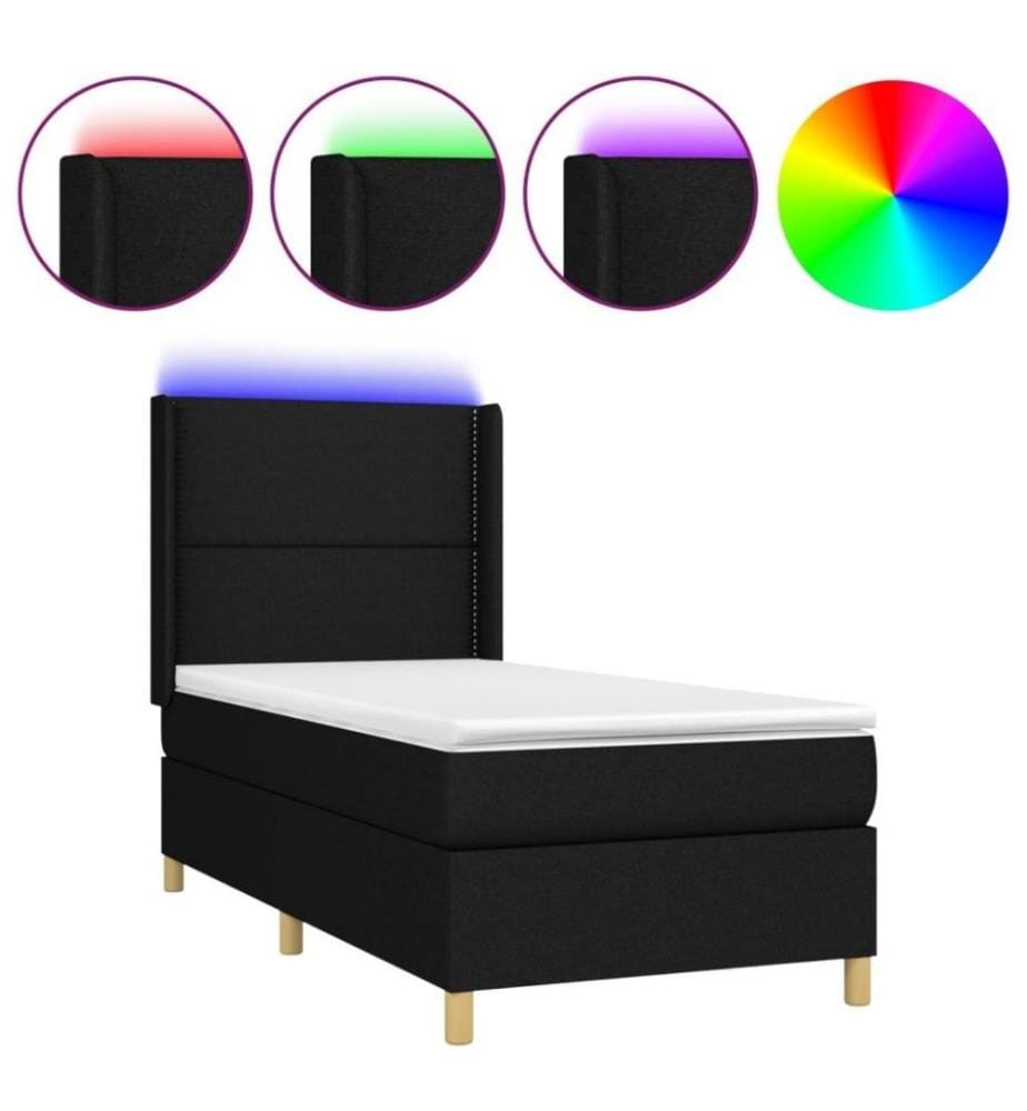 Sommier tapissier avec matelas et LED Noir 80x200cm Tissu
