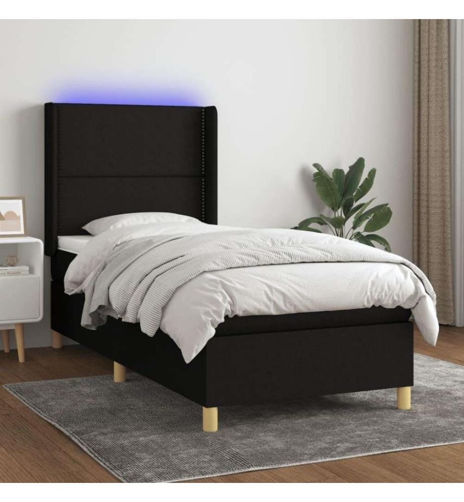 Sommier tapissier avec matelas et LED Noir 90x190 cm Tissu