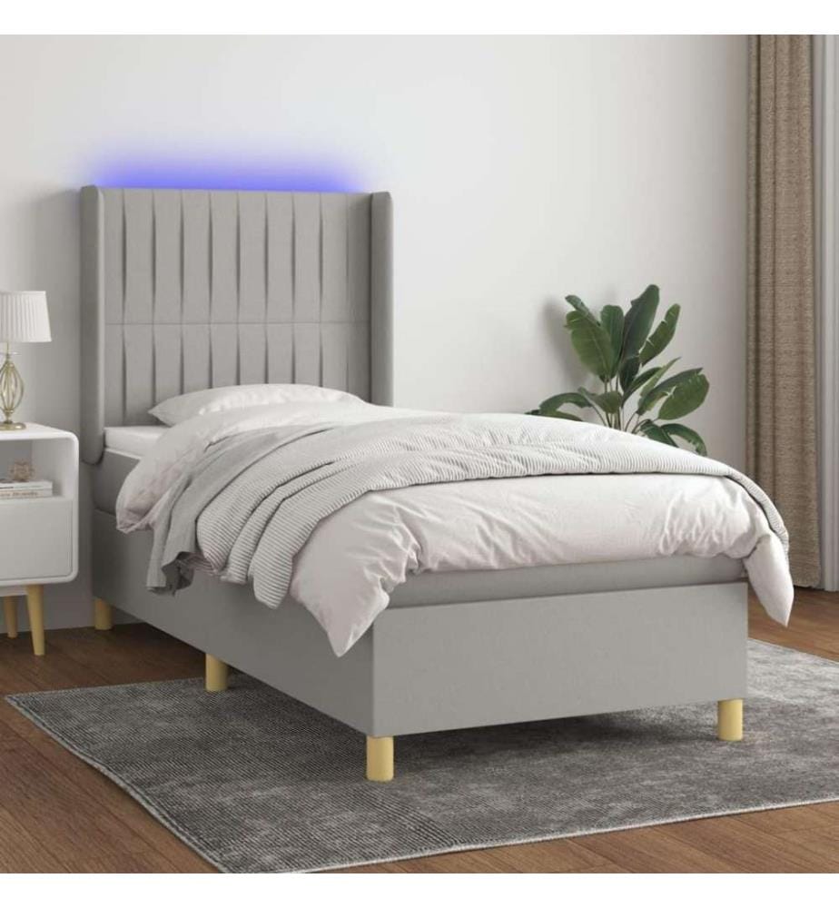 Boxspringbett mit Matratze & LED Hellgrau 80x200 cm Stoff
