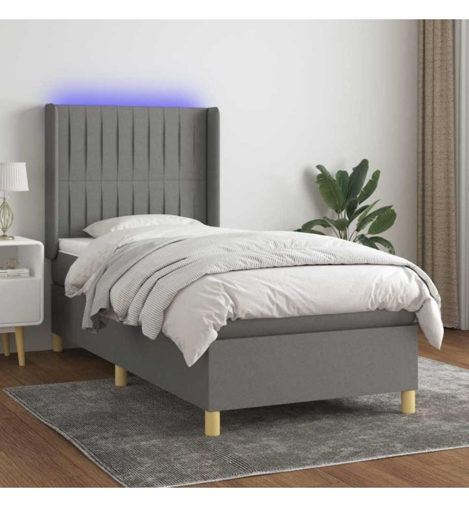 Boxspringbett mit Matratze & LED Dunkelgrau 80x200 cm Stoff