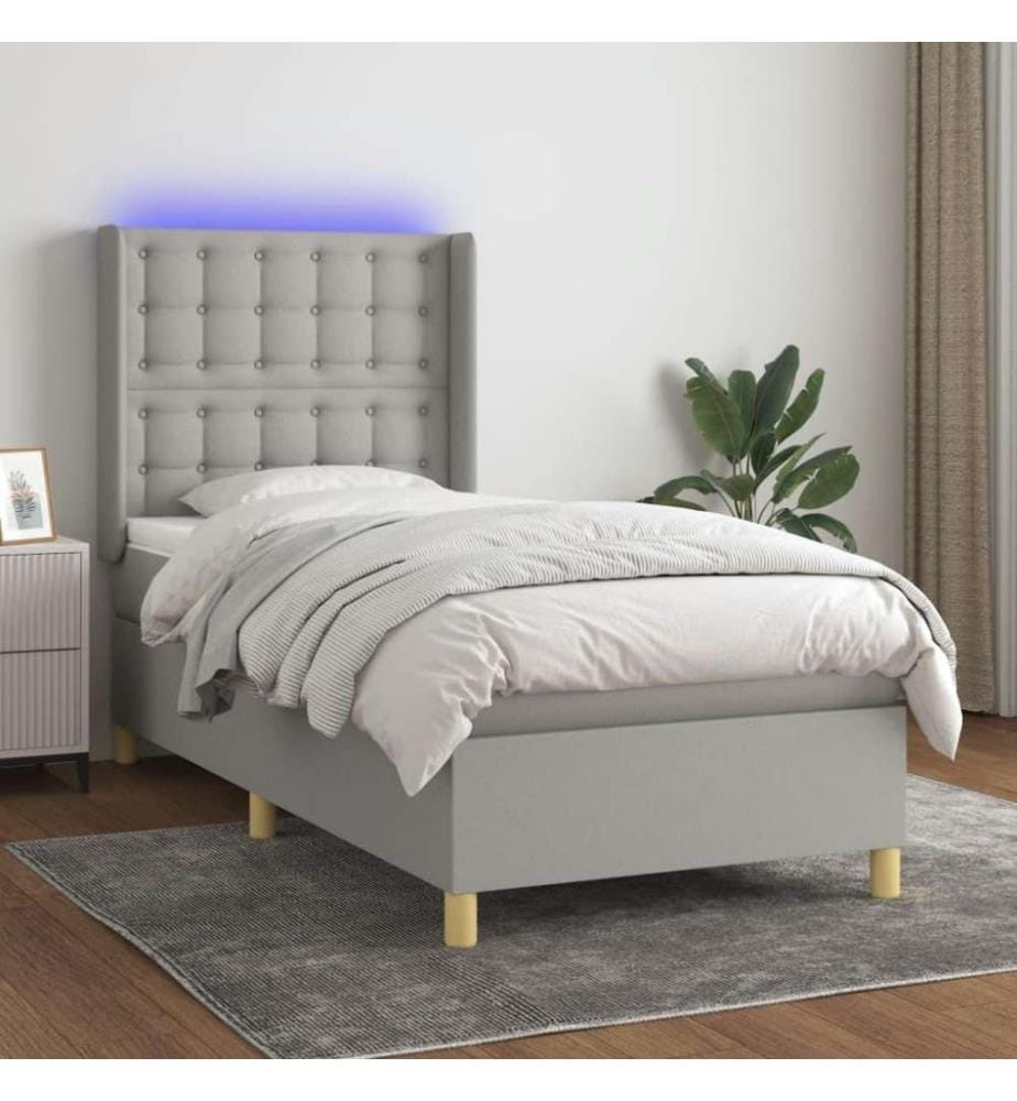 Boxspringbett mit Matratze & LED Hellgrau 80x200 cm Stoff