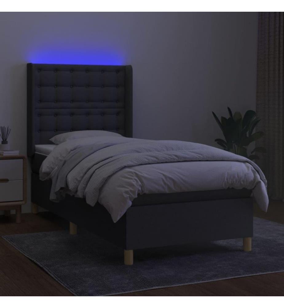 Boxspringbett mit Matratze & LED Dunkelgrau 80x200 cm Stoff