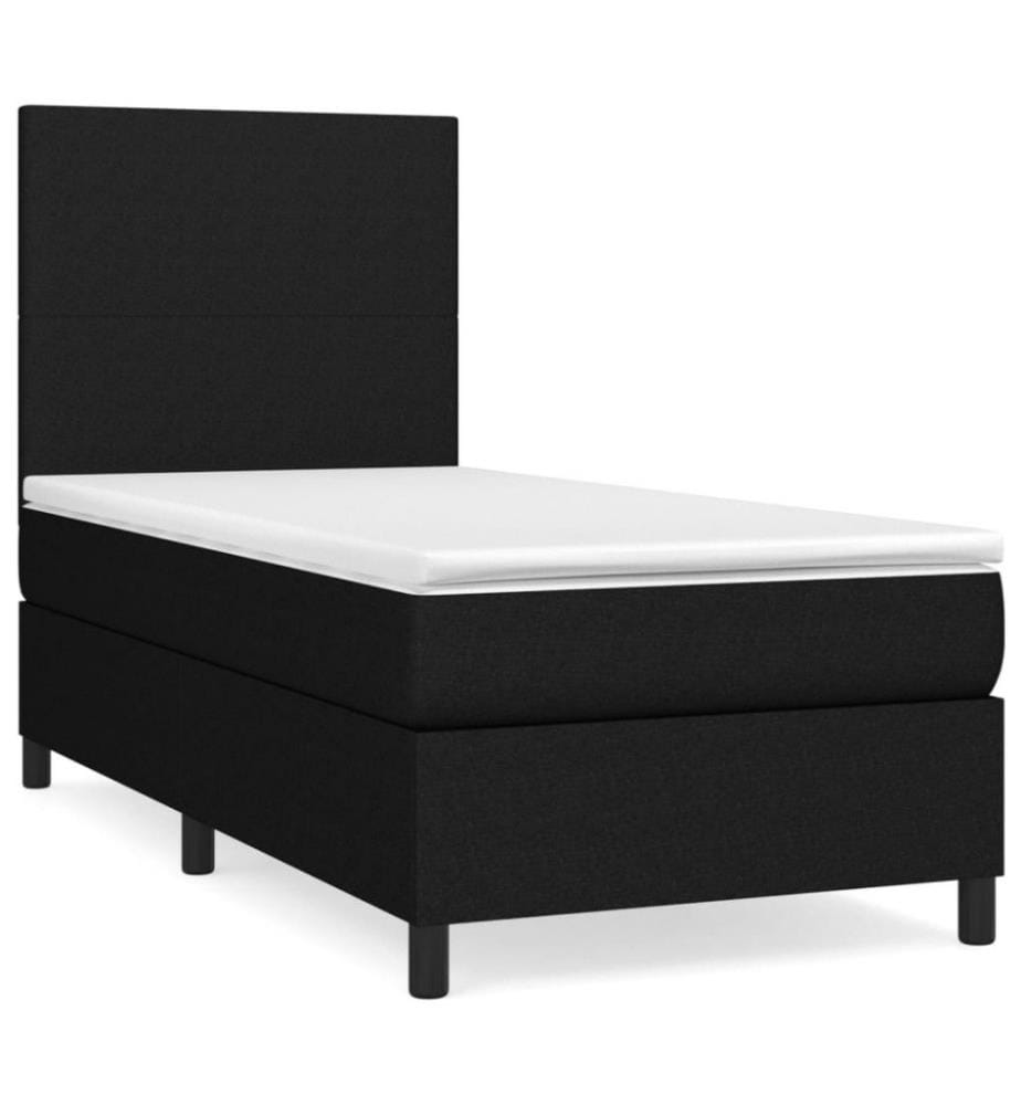 Lit à sommier tapissier et matelas Noir 80x200 cm Tissu