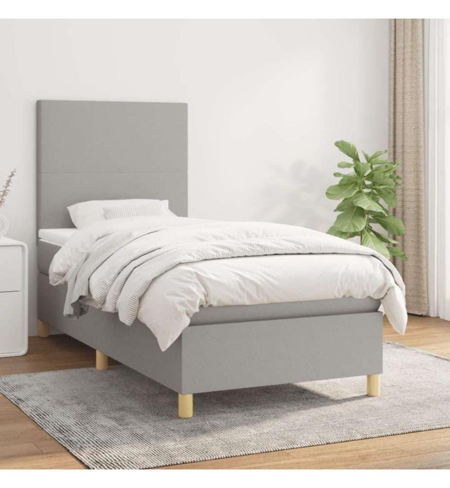 Boxspringbett mit Matratze Hellgrau 80x200 cm Stoff