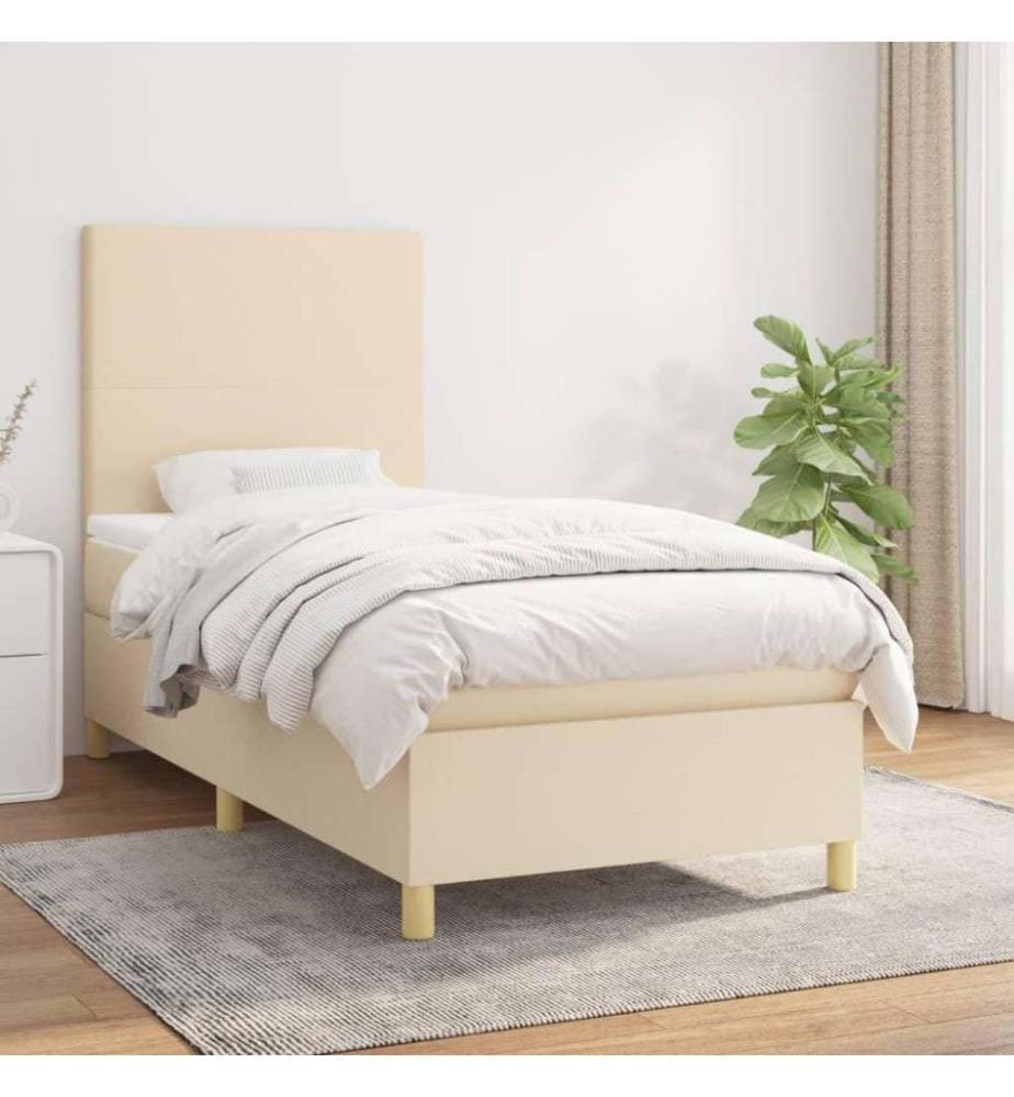 Lit à sommier tapissier avec matelas Crème 80x200 cm Tissu