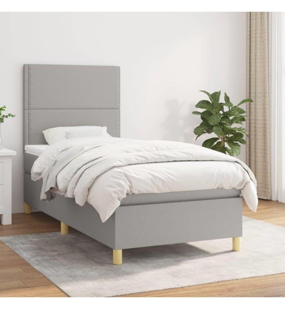 Boxspringbett mit Matratze Hellgrau 80x200 cm Stoff