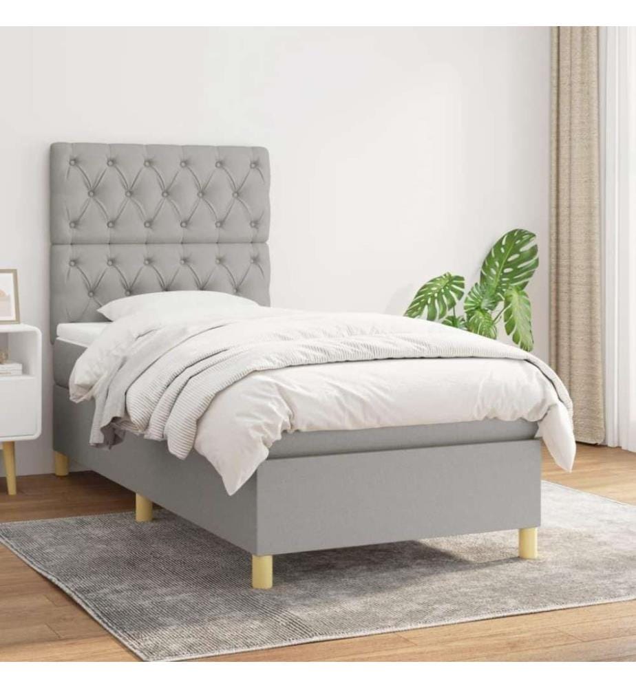 Boxspringbett mit Matratze Hellgrau 80x200 cm Stoff