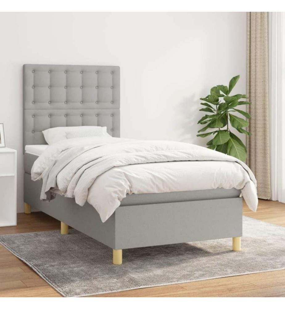 Boxspringbett mit Matratze Hellgrau 80x200 cm Stoff