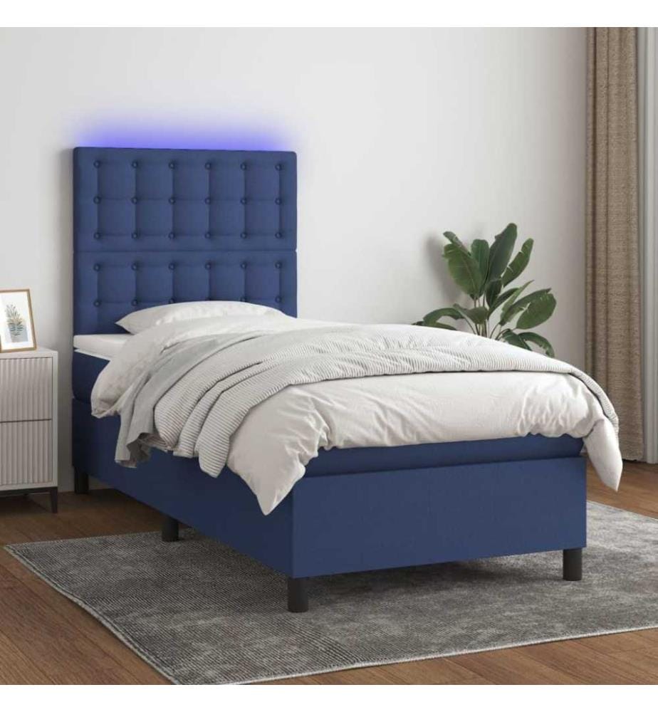 Sommier tapissier avec matelas et LED Bleu 80x200cm Tissu
