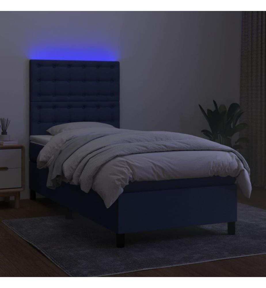 Sommier tapissier avec matelas et LED Bleu 80x200cm Tissu