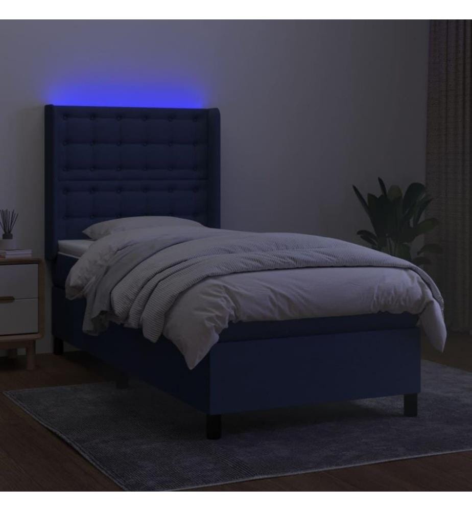 Sommier tapissier avec matelas et LED Bleu 80x200cm Tissu
