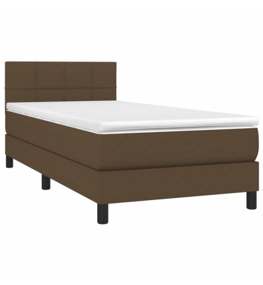 Sommier tapissier et matelas et LED Marron foncé 80x200cm Tissu