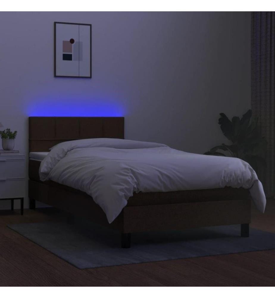 Sommier tapissier et matelas et LED Marron foncé 80x200cm Tissu
