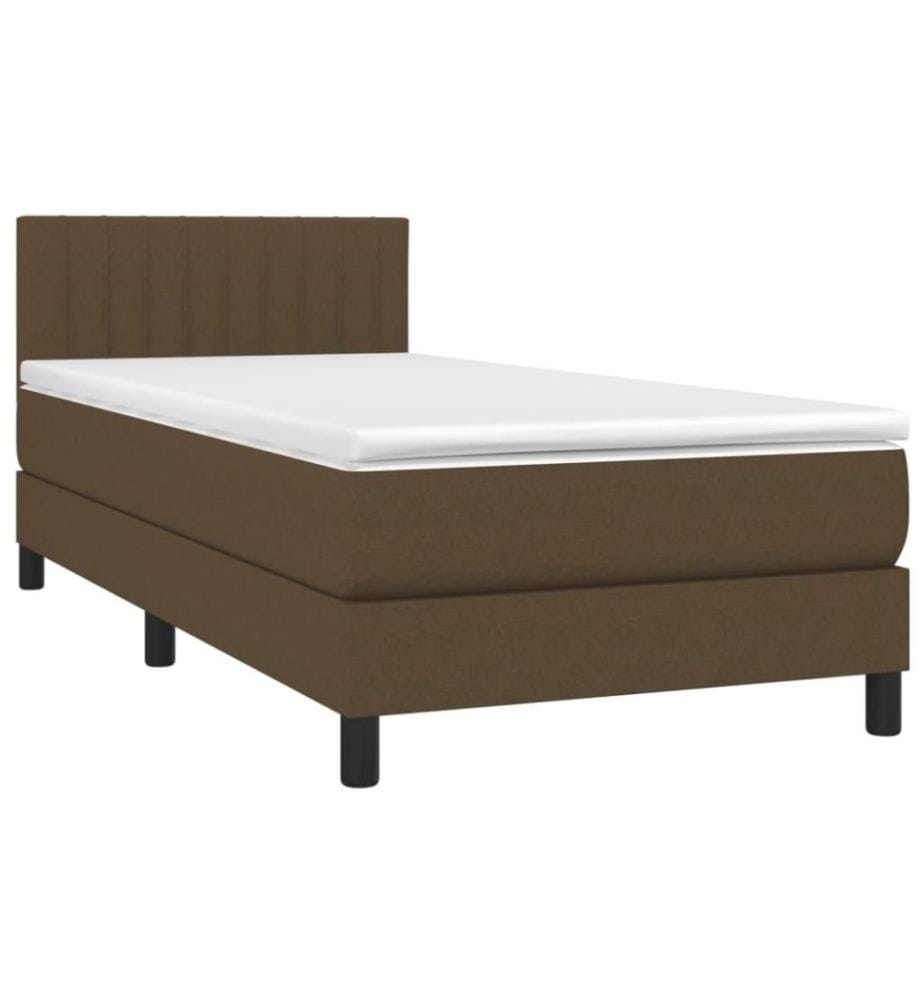 Sommier tapissier et matelas et LED Marron foncé 80x200cm Tissu