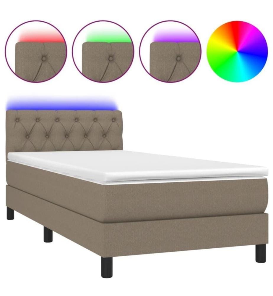 Sommier tapissier avec matelas et LED Taupe 80x200cm Tissu