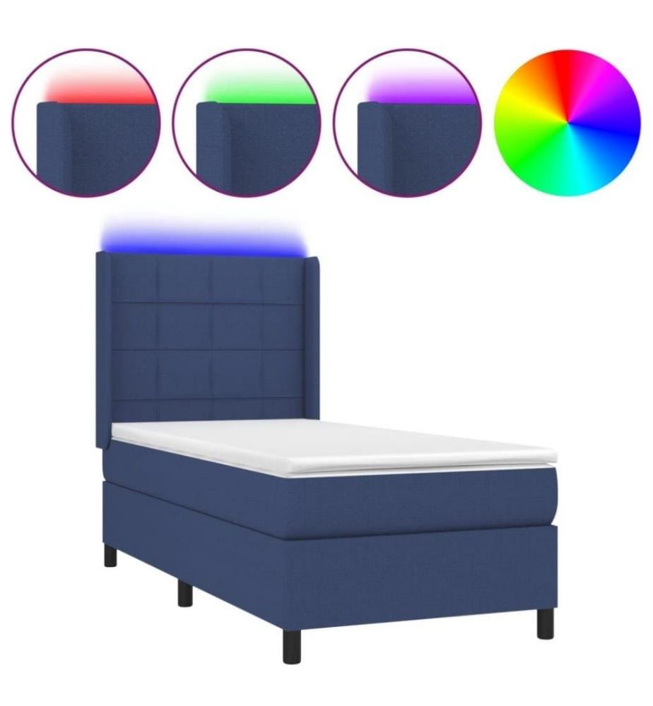 Sommier tapissier avec matelas et LED Bleu 80x200cm Tissu