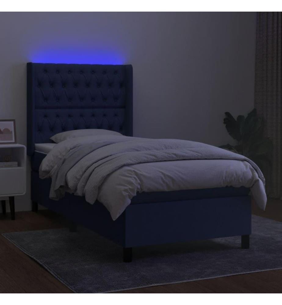 Sommier tapissier avec matelas et LED Bleu 80x200cm Tissu