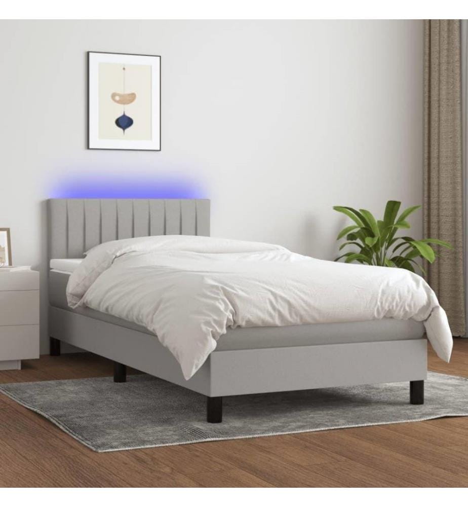Boxspringbett mit Matratze & LED Hellgrau 80x200 cm Stoff
