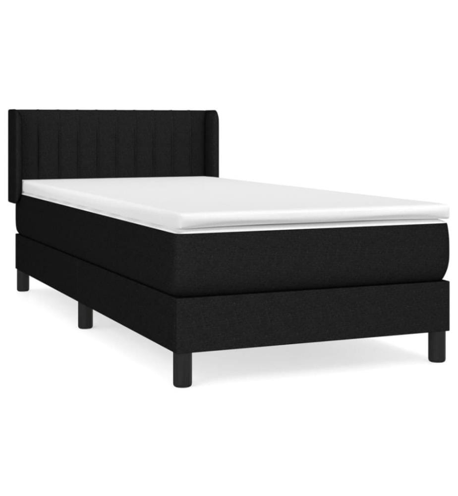 Lit à sommier tapissier et matelas Noir 80x200 cm Tissu