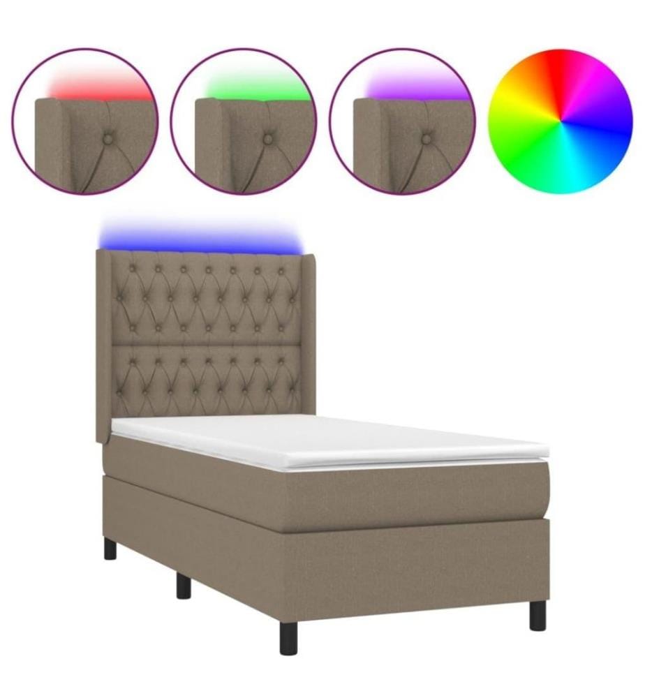 Sommier tapissier avec matelas et LED Taupe 80x200cm Tissu