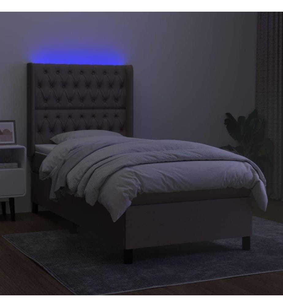 Sommier tapissier avec matelas et LED Taupe 80x200cm Tissu