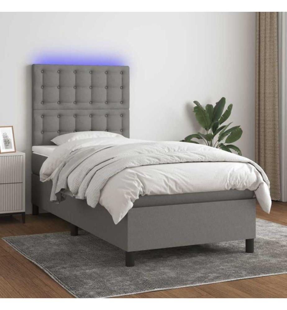 Boxspringbett mit Matratze & LED Dunkelgrau 80x200 cm Stoff