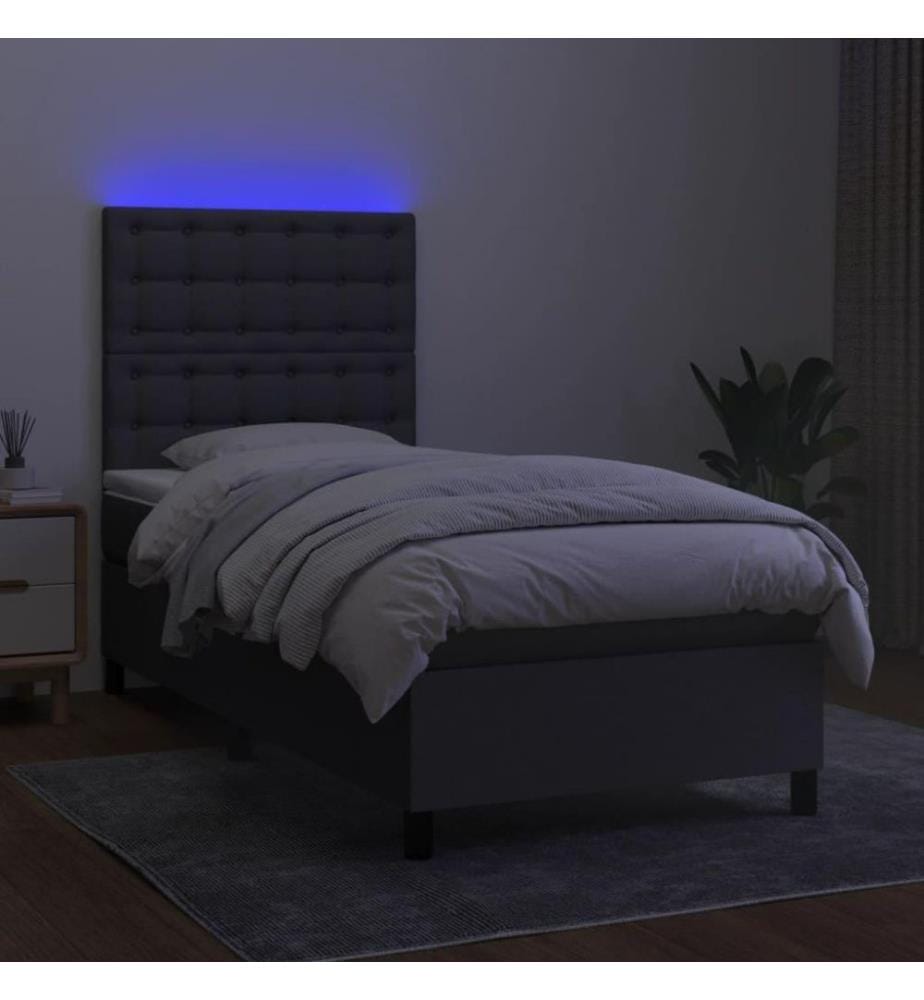 Boxspringbett mit Matratze & LED Dunkelgrau 80x200 cm Stoff
