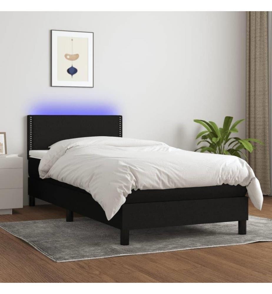 Sommier tapissier avec matelas et LED Noir 80x200cm Tissu