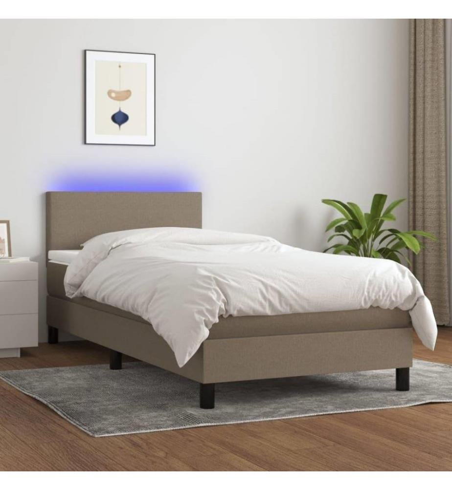 Sommier tapissier avec matelas et LED Taupe 80x200cm Tissu