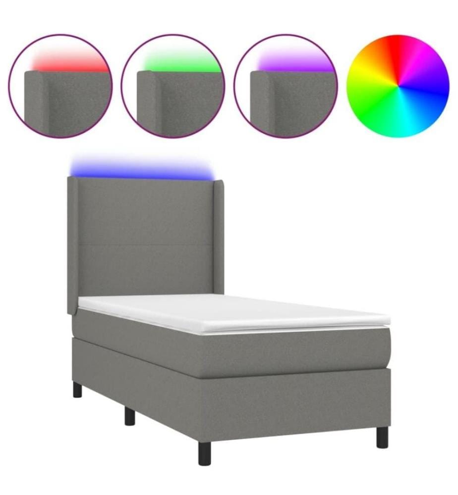 Boxspringbett mit Matratze & LED Dunkelgrau 80x200 cm Stoff