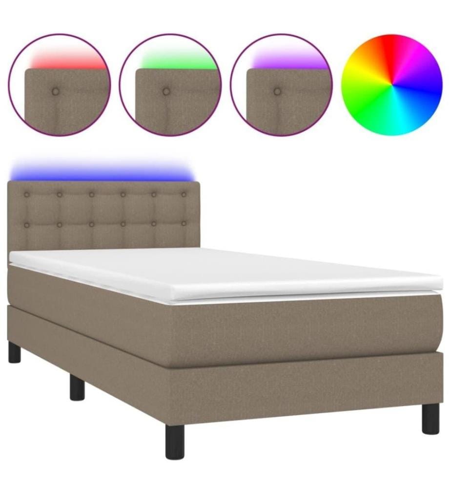 Sommier tapissier avec matelas et LED Taupe 80x200cm Tissu