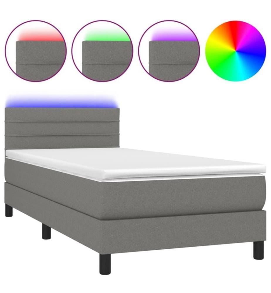 Boxspringbett mit Matratze & LED Dunkelgrau 80x200 cm Stoff