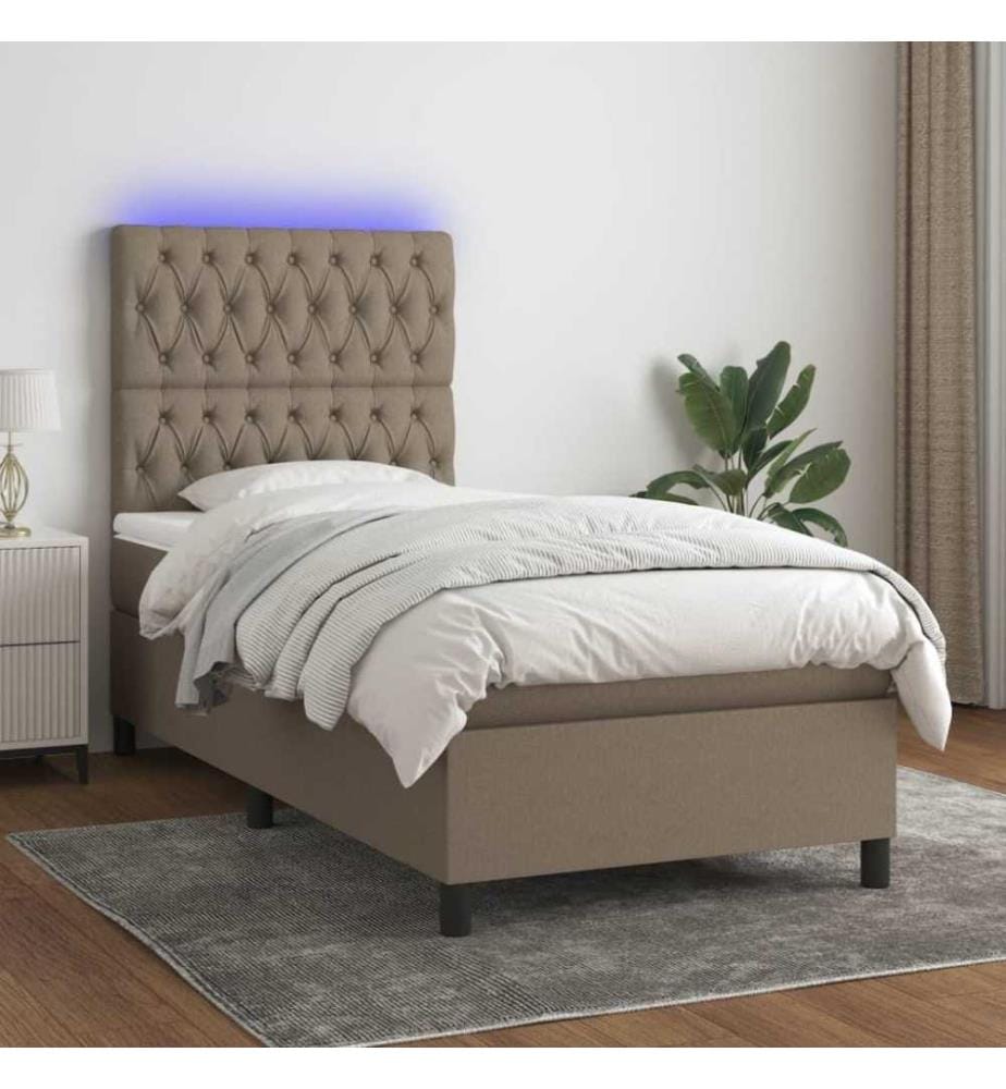 Sommier tapissier avec matelas et LED Taupe 80x200cm Tissu