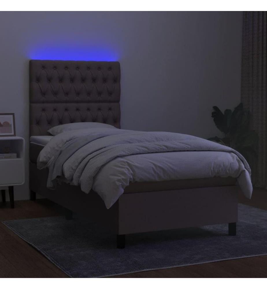 Sommier tapissier avec matelas et LED Taupe 80x200cm Tissu