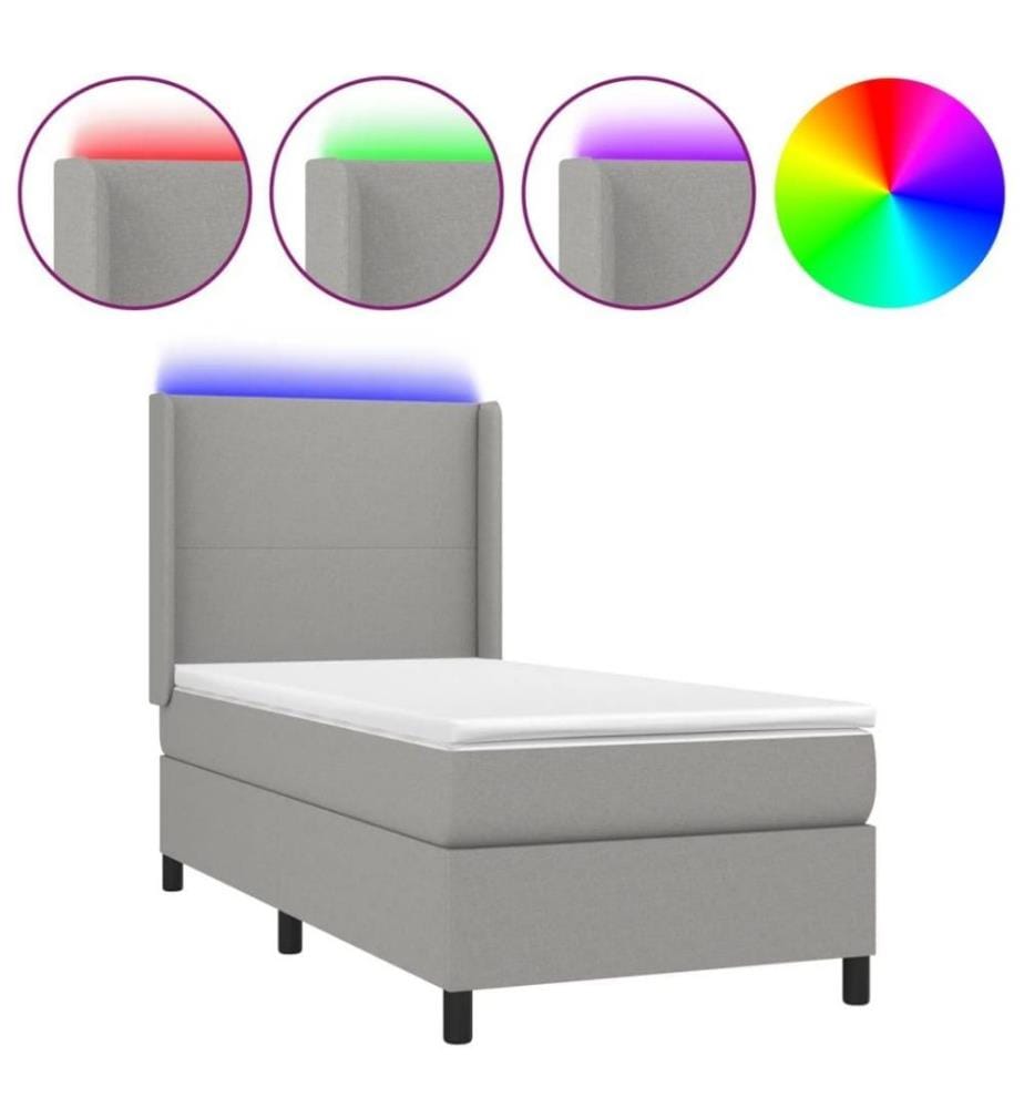 Boxspringbett mit Matratze & LED Hellgrau 80x200 cm Stoff