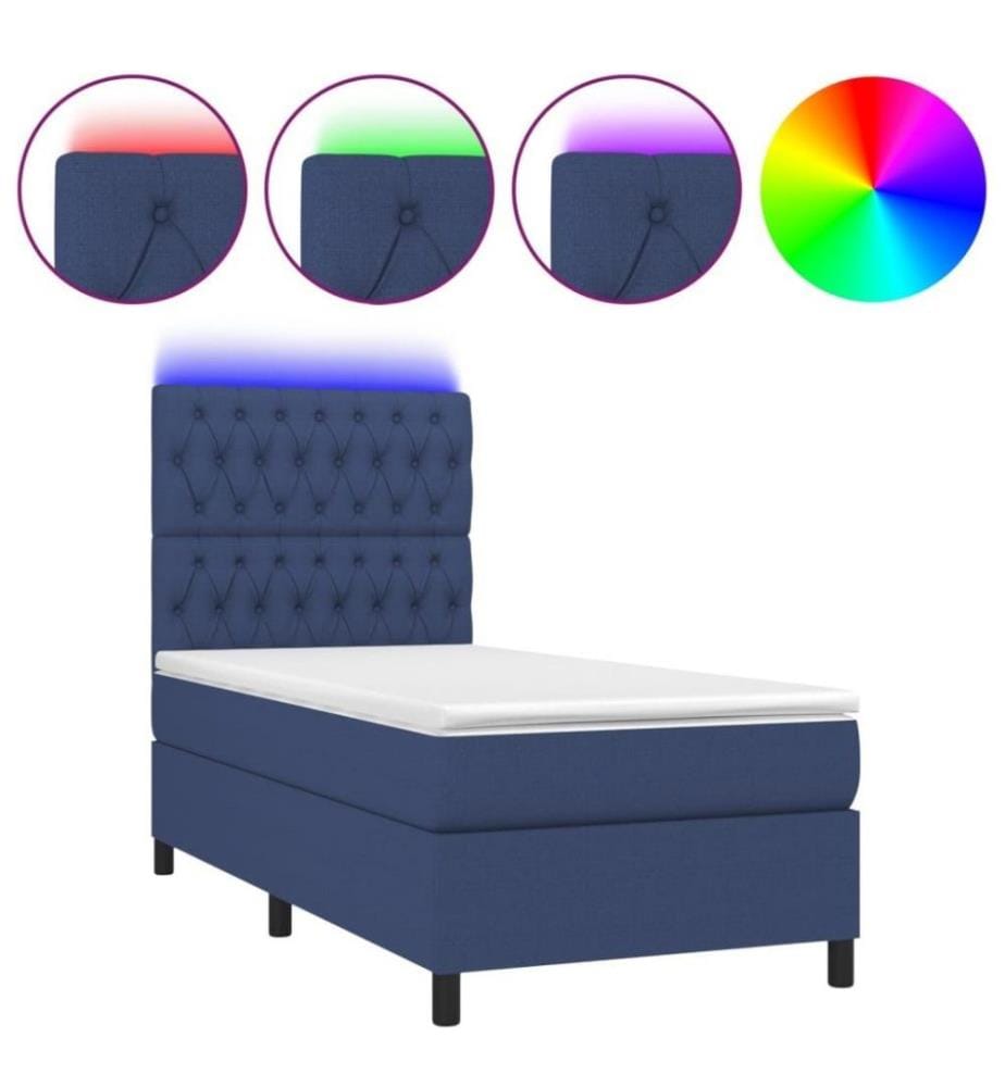 Sommier tapissier avec matelas et LED Bleu 80x200cm Tissu