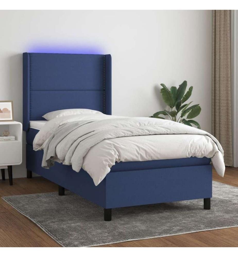 Sommier tapissier avec matelas et LED Bleu 80x200cm Tissu