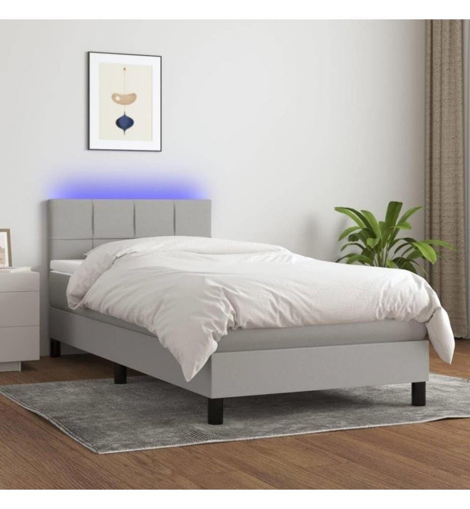 Boxspringbett mit Matratze & LED Hellgrau 80x200 cm Stoff