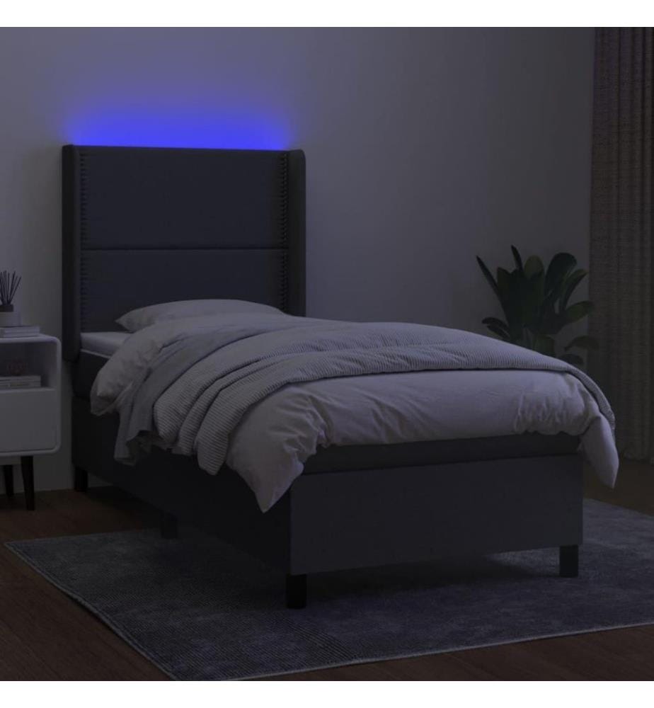 Boxspringbett mit Matratze & LED Dunkelgrau 80x200 cm Stoff
