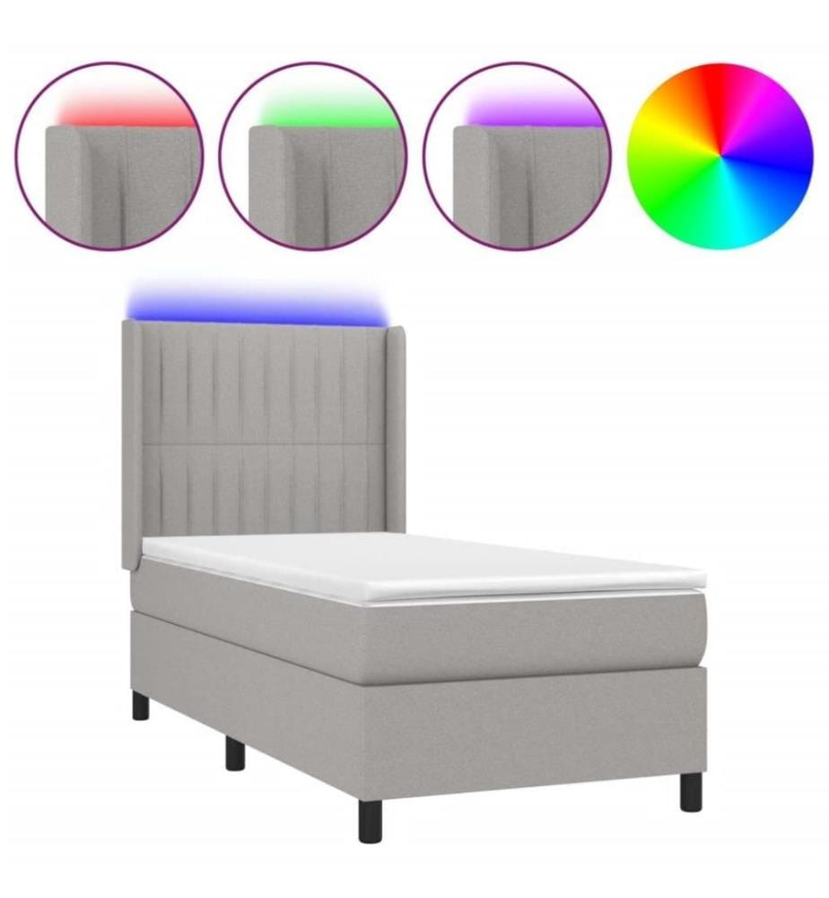 Boxspringbett mit Matratze & LED Hellgrau 80x200 cm Stoff