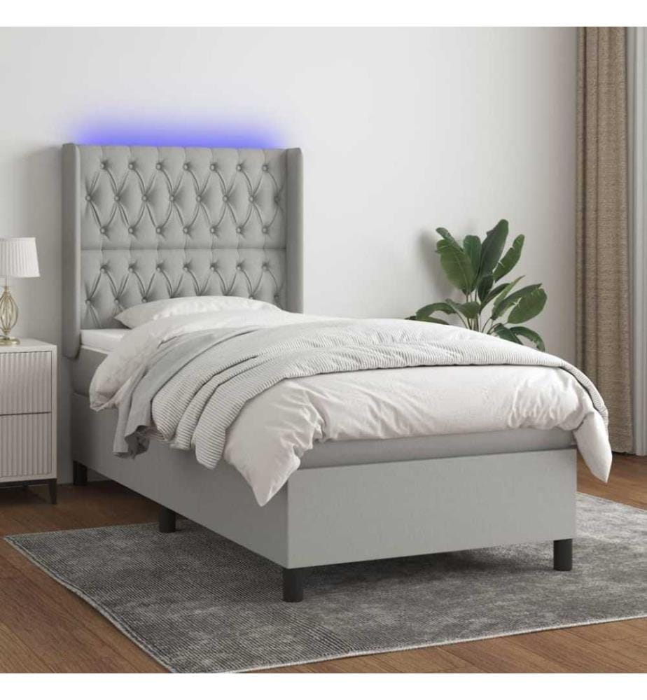 Boxspringbett mit Matratze & LED Hellgrau 80x200 cm Stoff
