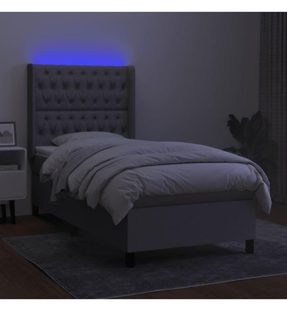 Boxspringbett mit Matratze & LED Hellgrau 80x200 cm Stoff