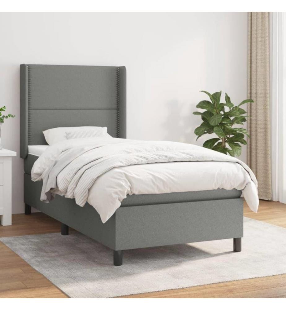 Boxspringbett mit Matratze Dunkelgrau 80x200 cm Stoff