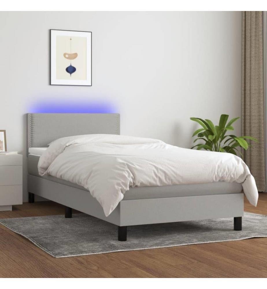 Boxspringbett mit Matratze & LED Hellgrau 80x200 cm Stoff