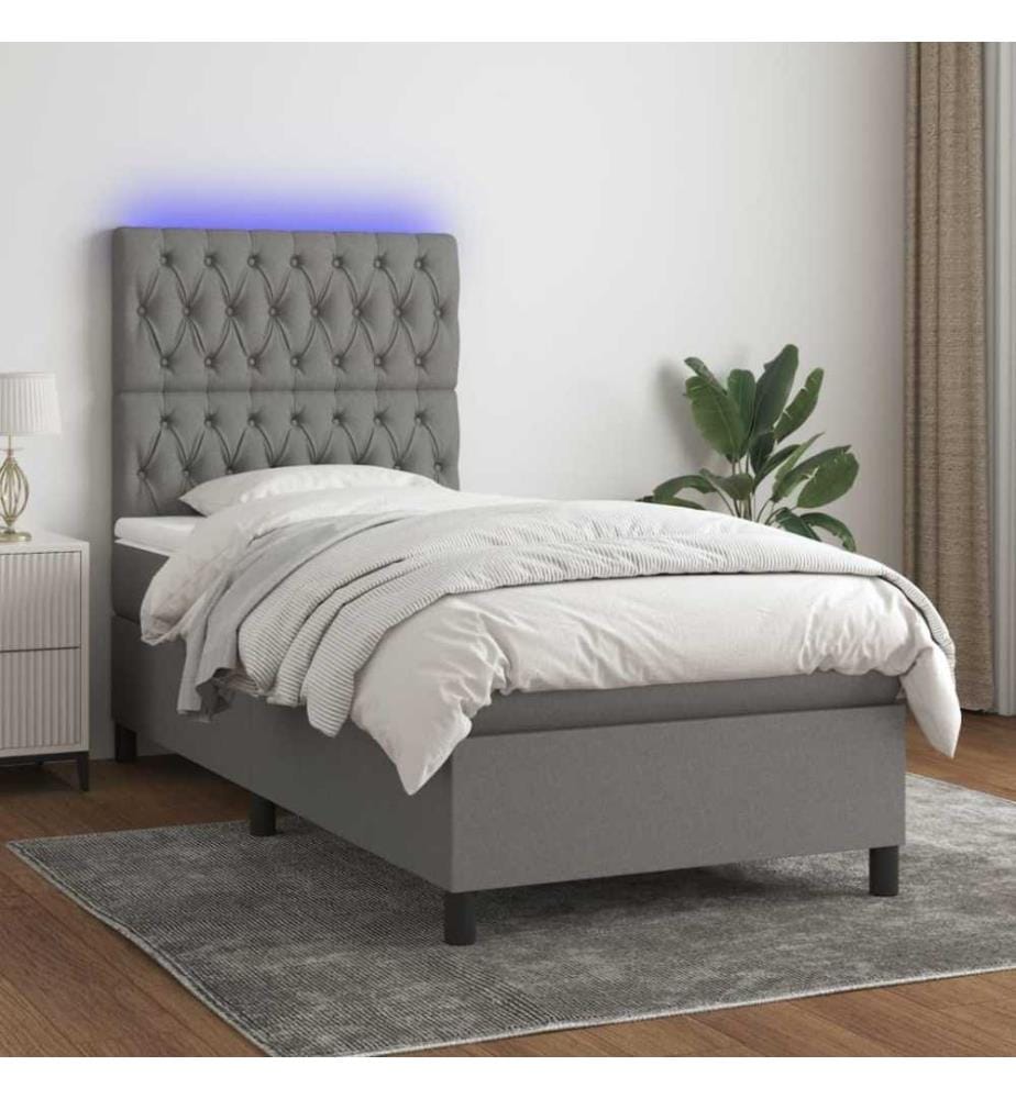 Boxspringbett mit Matratze & LED Dunkelgrau 80x200 cm Stoff